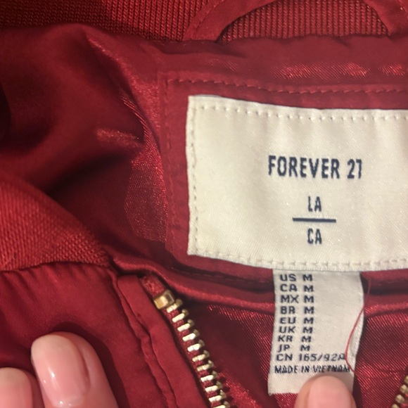 Forever 21 Red Satin Bomber Jacket with Gold Zipper - Picture 3 of 3